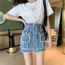 2020 Summer Women  High-waist Denim  Skirt Fringed Women  Single-breasted tassel Bag Hip  Skirt 2024 - buy cheap