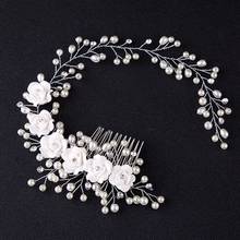 Bride White Flower Crystal Hair Comb Handmade Pearl Exquisite Hairpins Bridal Wedding Prom Party Headpiece Jewelry 2024 - buy cheap