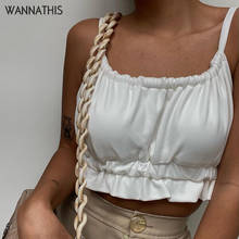 WannaThis-camisola con cuello en U para mujer, Crop Tops blancos sólidos, fruncido, ajustado, Sexy, recortado, sin espalda, sin mangas, Top de verano 2021 2024 - compra barato