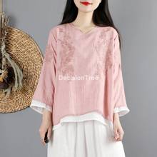 2021 винтажная Женская традиционная хлопковая льняная блузка топы свободного покроя qipao женские традиционные винтажные cheongsam 2024 - купить недорого