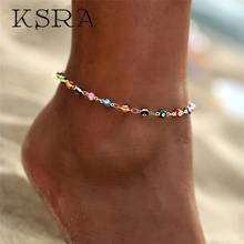 Ksra tornozeleiras femininas de arco-íris, tornozeleiras boêmias de cor dourada para estilo boho, verão, oceano, praia, bracelete de joias para pernas 2024 - compre barato