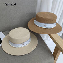 High Quality Summer Elegant Retro Women Flat Top Straw Hat Leisure Wide Brim Sun Hats M Letter Pearl Breathable Travel Beach Cap 2024 - buy cheap