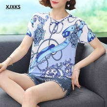 Xjxks 2021 nova camisa feminina de verão impressão digital de alta qualidade solta plus size camisola feminina de manga curta 2024 - compre barato