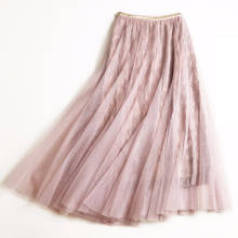Lace High Waist Long Skirts Faldas 2020 New Spring Summer Korean Flower Embroidered Tulle Skirt Big Swing Pleated Maxi Skirt 2024 - buy cheap