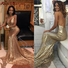 Sweetheart Sequins Mermaid Prom Dresses Backless Zipper Strapless Gold Evening Party Gown 2024 - buy cheap