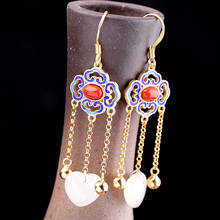 Brincos de prata esterlina s925 artesanal, joias de estilo étnico queima de azul do sul vermelho hetian brinco de jade 2024 - compre barato