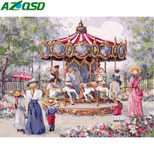 AZQSD-pintura por números de paisaje, regalo pintado a mano, pintura al óleo por números, parque de atracciones infantil, decoración de carrusel para el hogar 2024 - compra barato