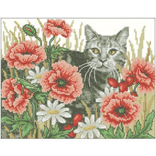 Poppy cat patterns Counted Cross Stitch  11CT 14CT 18CT DIY Cross Stitch Kits Embroidery Needlework Sets 2024 - buy cheap