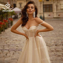 Fashion Beaded Wedding Dress Spaghetti Straps Crystal A-Line Court Train Bride Gown Princess SwanSarah W105 Vestido De Novia 2024 - buy cheap