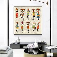 African Woman Dancing Cushion Cover Canvas Painting Vintage Posters and Prints Wall Art Picture for Living Room Home Decor 2024 - buy cheap