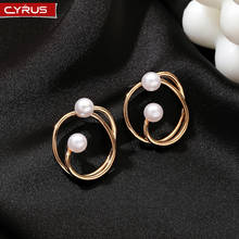 Cyrus Pearl Geometric Stud Earrings for Women Jewelry Gold Round Knotted Earring 2021 New Metal Korean Charm Earrings Wholesale 2024 - buy cheap
