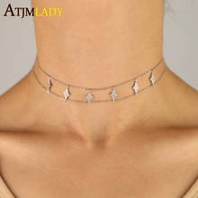 Collar de plata de ley 2020 con amuleto de estrella para mujer, gargantilla de doble cadena, colgante de estrella de circonia cúbica delicada, joyería 925 2024 - compra barato