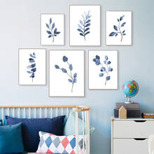 Watercolor Indigo Blue Botanical Posters and Prints Branches Leaves Plants Canvas Painting Wall Art Pictures Living Room Decor 2024 - buy cheap