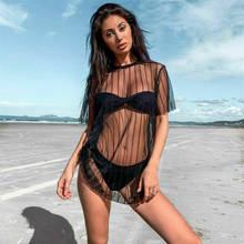 2020 Summer Beach Cover Up Striped Mesh Sheer Bikini Dress Cover Ups Swimwear Women Robe De Plage Beach Bathing Suit Cover-Ups 2024 - buy cheap