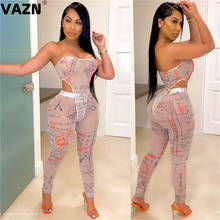 VAZN 2020 Letter Print Regular Sexy Fresh Clear Upsurge Rompers Womens Jumpsuit Sexy Fashion Sleeveless Bandage Jumpsuits 2024 - buy cheap