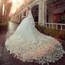 Vestido de noiva luxuoso com apliques, cauda catedral, flores, cristal, roupa de casamento, 2020 2024 - compre barato