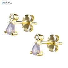 Kikichicc 925 Sterling Silver Gold Opals Pear Stud Crystal CZ Zircon Mini Women Luxury Earring Jewelry Wedding Statement 2024 - buy cheap