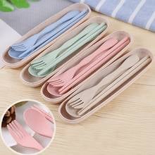 3PCS/Set Cutlery Set Cute Portable Travel Adult Cutlery Wheat Straw Fork Camping Picnic Set Gift Child Office People Dinnerware 2024 - buy cheap