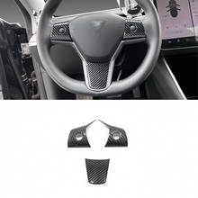 For Tesla Model3 Model 3 2017 2018 2019 2020 ABS Carbon Fibre Car steering wheel control button frame cover Sticker accessories 2024 - buy cheap