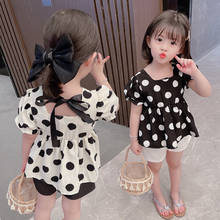 Girls Short Sleeve Summer Clothes 2021 New Children 2 Piece Set Dot Tops + Hot Shorts Sweetie Baby Clothing 2024 - buy cheap