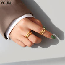 Anillo de acero inoxidable minimalista para mujer, sortija lisa en capas, chapado en oro, joyería geométrica, YCHM 2024 - compra barato