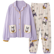 Pijamas de algodão para mulher primavera e outono lapela fina terno outono e inverno senhoras de manga comprida pijamas casa wear pijamas 2024 - compre barato