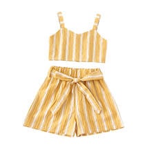 Girl's Clothing Set Stripe Sleeveless Sling Tops and Elastic Waist Shorts Two-Piece Suit For Birthday Party Vacation Fashion Top 2024 - buy cheap