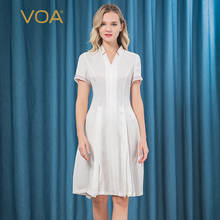 Женское жаккардовое платье до колен VOA, шелковое платье с короткими рукавами и V-образным вырезом, 22 момме, цвет белый, темный, A116 2024 - купить недорого
