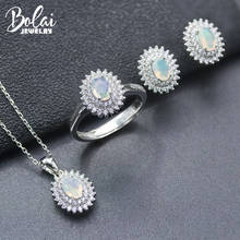 Bolai-Conjuntos de joyas de ópalo blanco 100% natural para mujer, pendientes de plata de ley 925, anillo colgante de piedras preciosas, joyería fina para el mejor regalo 2024 - compra barato