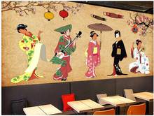 Mural de parede personalizado 3d japonês de personagem retrô, mural de sushi para restaurante, decoração para casa, papel de parede para sala de estar 2024 - compre barato