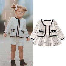 2020 Fashion 1-5Y Kids Baby Girls Clothes Sets Birthday Long Sleeve Plaid Coat Tops+Dress 2Pcs Party Warm Winter Outfit 2024 - buy cheap