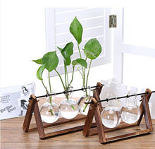 DIY Home Office Wedding Decor Creative Wooden Stand Glass Terrarium Container Hydroponics Planter Flower Pot Tabletop Vase 2024 - buy cheap