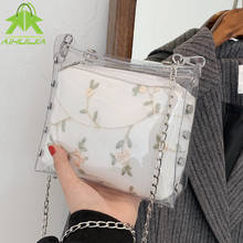 Bolsa feminina transparente com estampa de flores bordada, bolsa de ombro nova moda verão 2021, bolsa carteiro com corrente, design de luxo 2024 - compre barato