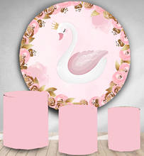Circular Round Panel backdrop circle background pink gold flower swan theme birthday baby shower party decor polyester fabric 2024 - buy cheap