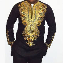 Camisa vestido africano de painel iki para homens, camisa masculina rich bazin hippie, blusa de manga longa de decote em v maxi com estampa de festa 2024 - compre barato