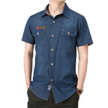 Spring Summer Denim Shirt Men Casual Shirts Retro Solid Color Short Sleeve Military Shirts for Men Big Size S-4XL Chemise Homme 2024 - buy cheap