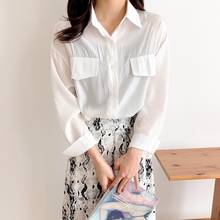 Solid Shirt Women Loose Casual Blouse Jacket 2020 Autumn New Full Sleeve Double-pocket White OL Work Shirts Female Plus Size 2024 - buy cheap