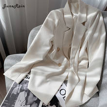 JuneRain-Chaqueta de oficina de manga larga para mujer, chaqueta lisa con doble botonadura, bolsillos, color blanco, Primavera, 2021 2024 - compra barato
