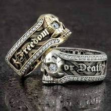 Anéis de caveira criativos populares, anéis da moda para homens e mulheres, punk, de zircônio, gótico, anel do esqueleto do motoqueiro, presente de aniversário, joia 2024 - compre barato