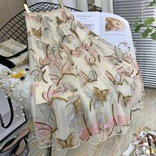 2022 Summer Flower Skrit Women High Waist Mesh Long Skrit Female Elegant Midi Tulle Skirt Sweet Cute Sequin Embroidery Saia F289 2024 - buy cheap