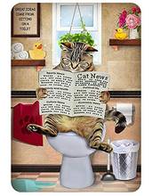 Жестяной знак, забавная кошка, газета для чтения на унитазе, подходит для дома, бара, кофейни, настенное украшение, алюминиевый металлический знак 2024 - купить недорого