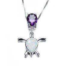 White Fire Opal Water Drop Turtle Pendant Necklaces For Women Wedding Jewelry Vintage Fashion 925 Sterling Silver Chain Necklace 2024 - buy cheap