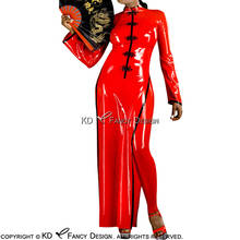 Red With Black Trims Sexy Latex Aodai Ao Dai Rubber Cheongsam QIBAO Dress Bodycon Playsuit LYQ-0085 2024 - buy cheap