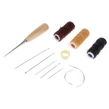 Paquete de 12 herramientas para artesanía de cuero, incluye aguja de coser a mano de cuero, agujas curvas, cordón de hilo encerado, punzón de perforación y dedal 2024 - compra barato