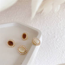 Vintage Opal Stone Pearl Stud Earrings Women Fashion Gold Color Ear Stud Baroque Pearls Earring Korean Temperament Jewelry 2024 - buy cheap