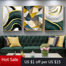 Abstracto ouro verde geométrico quadros de arte da parede cartazes e impressões pintura em tela nordic cartazes estéticos quarto decorativo 2024 - compre barato