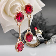 Red Crystal Stone Earrings  Flower Long Drop Rhinestone Earrings Elegant Bridal Oval Teardrop Tassel Dangle Pierced Earrings 2024 - buy cheap