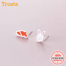 Trusta 100% 925 Solid Real Sterling Silver Asymmetrical Animal Rabbit Carrot Stud Earrings Gift For Teen Girls Kids Lady DS1258 2024 - buy cheap