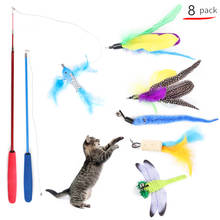 8 peças gato brinquedos de plástico gatinho vara interativa gato engraçado vara de pesca jogo varinha pena vara brinquedo suprimentos para animais estimação gato acessório 2024 - compre barato