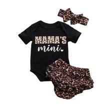 New Summer Newborn Baby Girl Leopard Outfit Clothes Romper Ruffle Shorts Headband 2024 - buy cheap